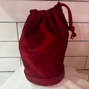 Summer Fridays Red Suede Drawstring Bag